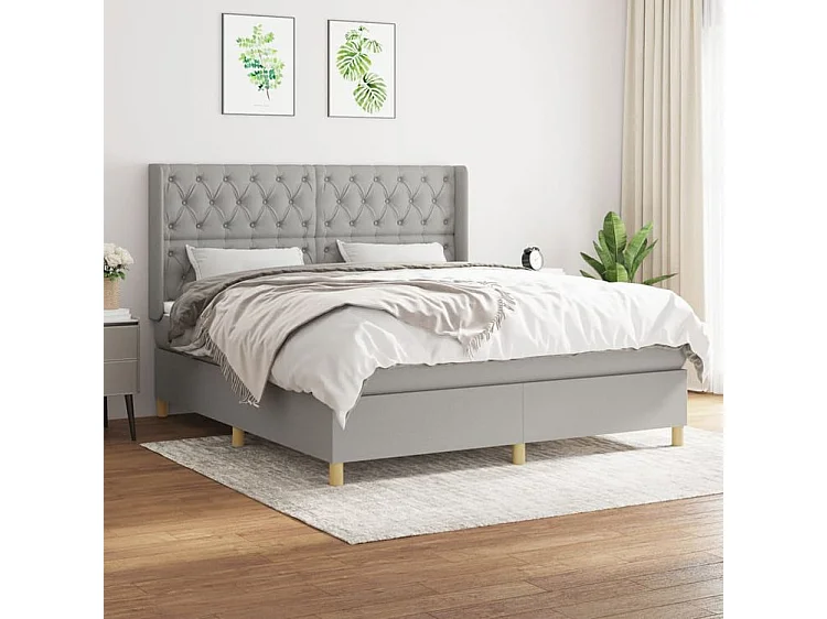 Sommier à lattes de lit avec matelas Gris clair 160x200 Tissu