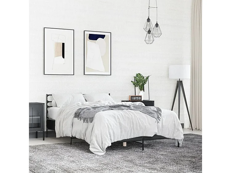 Cadre de lit noir 135x190 bois d'ingénierie et métal