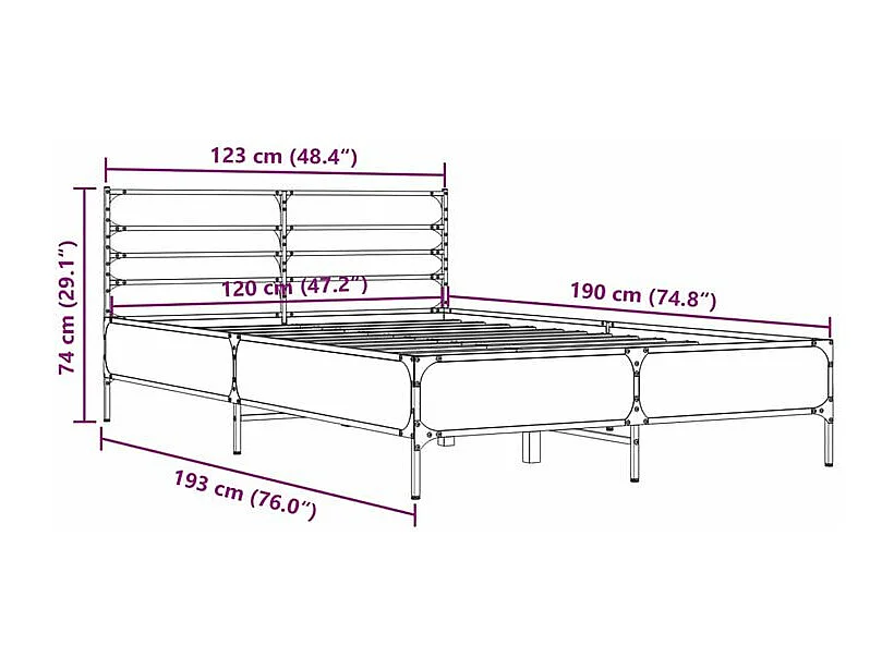 Cadre de lit chêne marron 120x190 bois d'ingénierie et métal