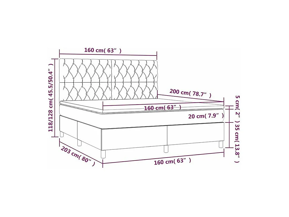 Sommier à lattes de lit et matelas et LED Gris foncé 160x200