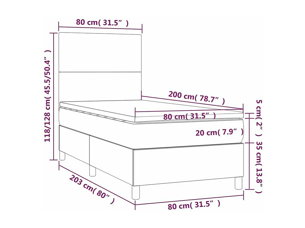 Sommier à lattes de lit et matelas Gris foncé 80x200 Velours