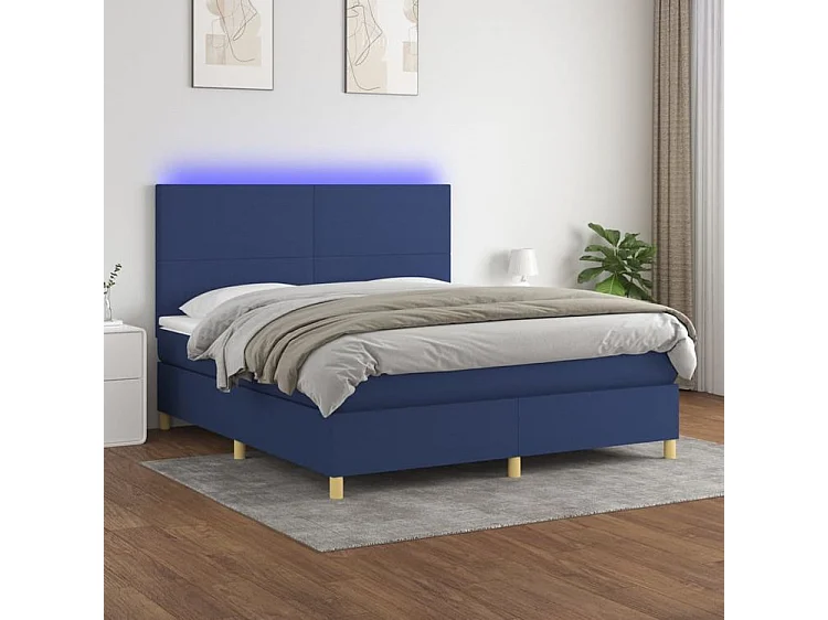 Sommier à lattes de lit et matelas et LED Bleu 160x200 Tissu