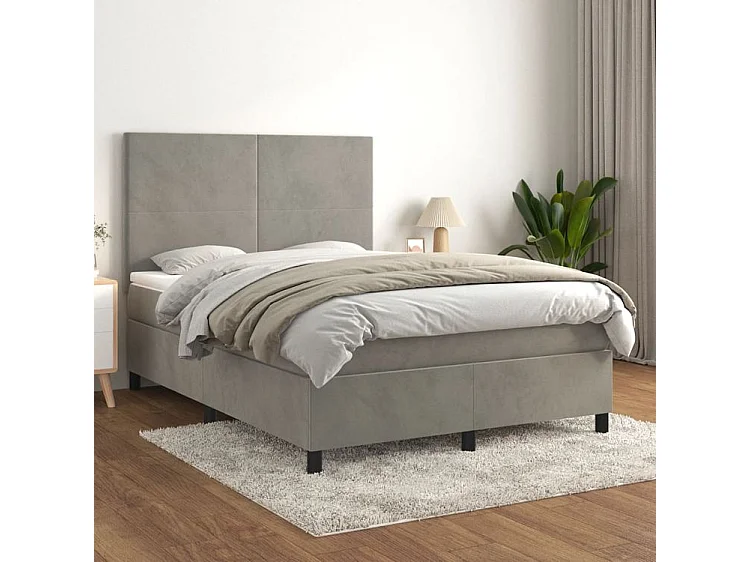 Sommier à lattes de lit et matelas Gris clair 140x200 Velours