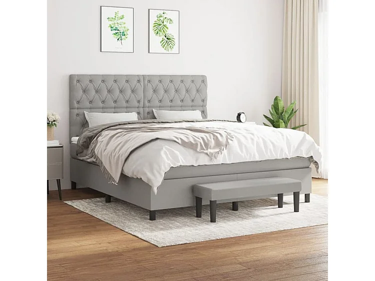 Sommier à lattes de lit avec matelas Gris clair 160x200 Tissu