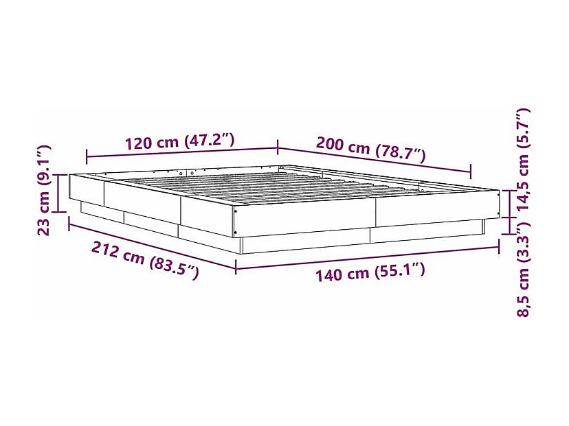 Cadre de lit noir 120x200 bois d'ingénierie