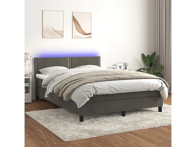 vidaXL Cama box spring colchón y LED terciopelo gris oscuro 140x200 cm