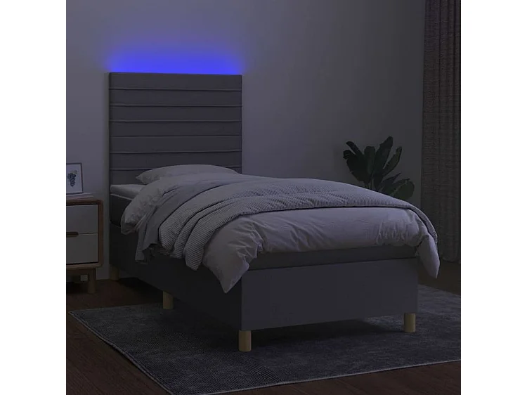 Sommier à lattes de lit matelas et LED Gris clair 100x200