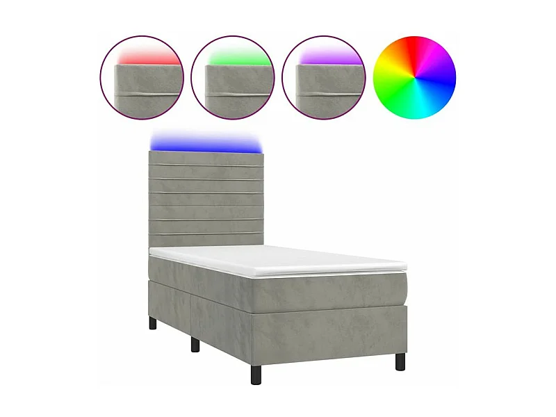 Sommier à lattes de lit matelas LED Gris clair 80x200 Velours