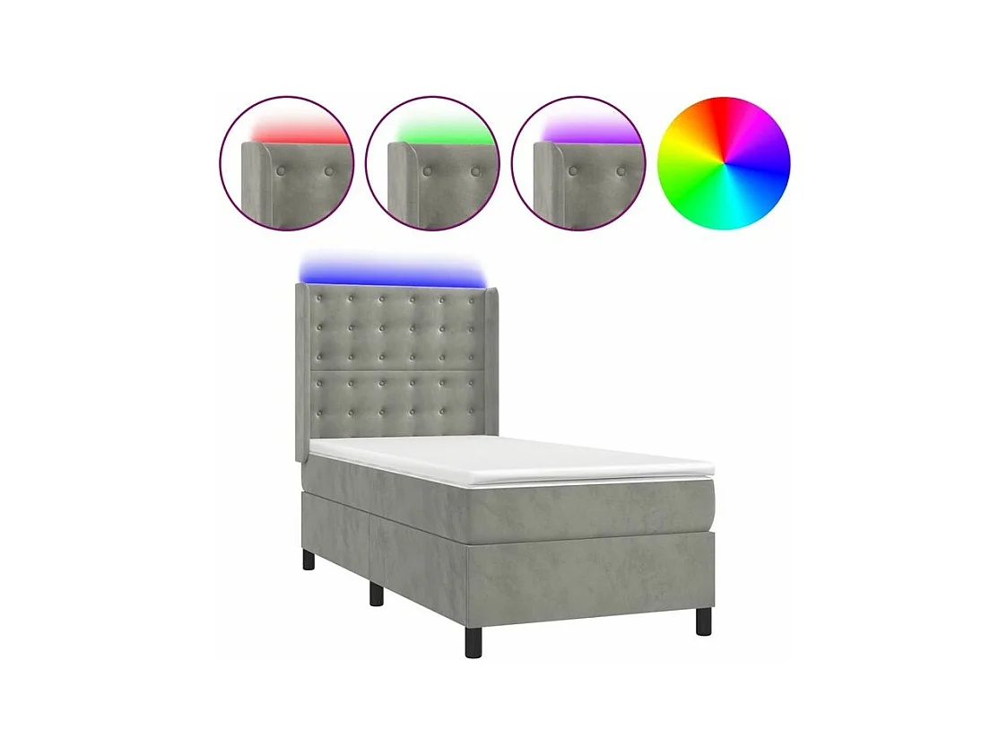 Sommier à lattes de lit matelas LED Gris clair 80x200 Velours