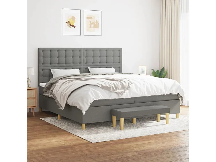 Sommier à lattes de lit avec matelas Gris foncé 200x200 Tissu