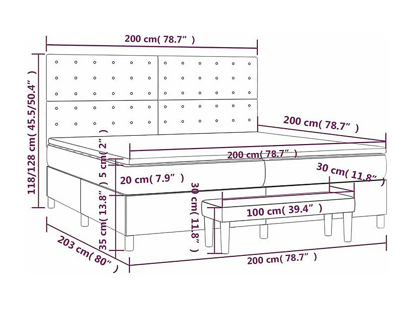 Sommier à lattes de lit avec matelas Gris foncé 200x200 Tissu