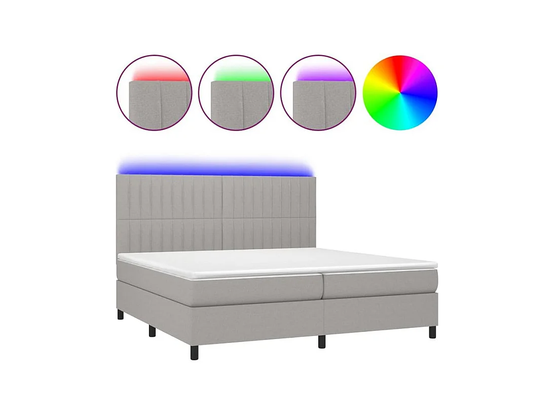 Sommier à lattes de lit et matelas et LED Gris clair 200x200