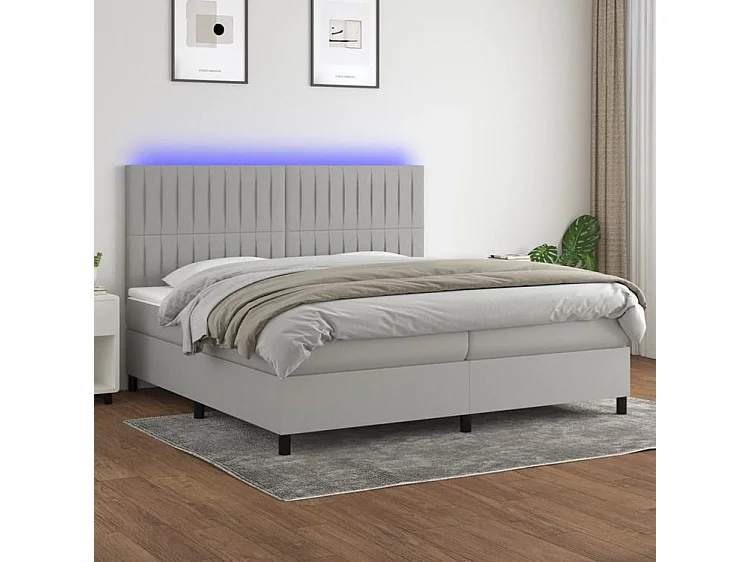 Sommier à lattes de lit et matelas et LED Gris clair 200x200