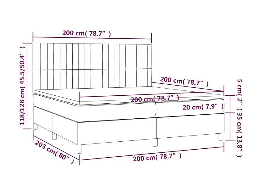 Sommier à lattes de lit et matelas et LED Gris clair 200x200