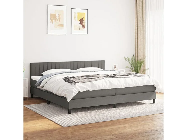 Sommier à lattes de lit avec matelas Gris foncé 200x200 Tissu