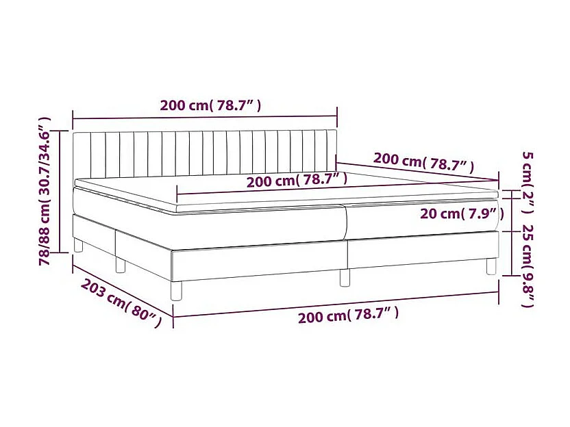 Sommier à lattes de lit avec matelas Gris foncé 200x200 Tissu