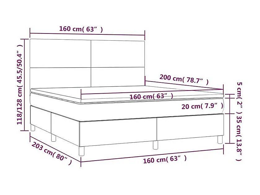 Sommier à lattes de lit et matelas Gris foncé 160x200 Velours