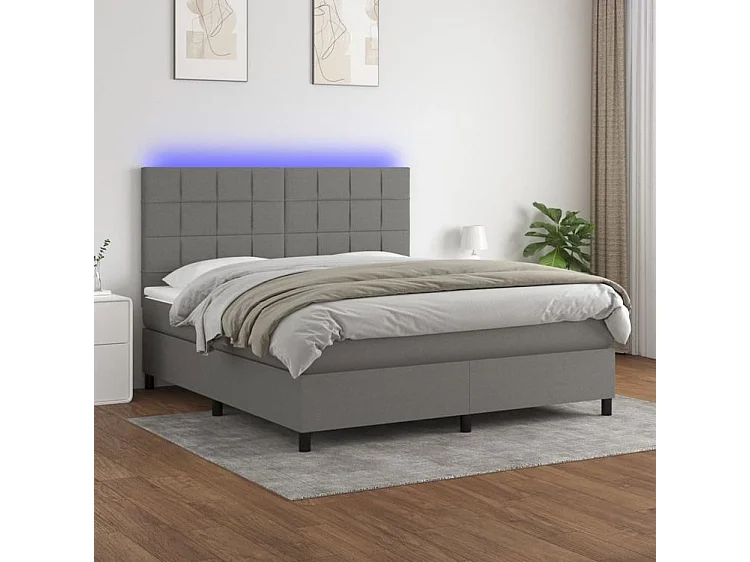Sommier à lattes de lit et matelas et LED Gris foncé 160x200