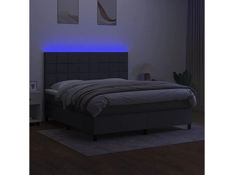 Sommier à lattes de lit et matelas et LED Gris foncé 160x200