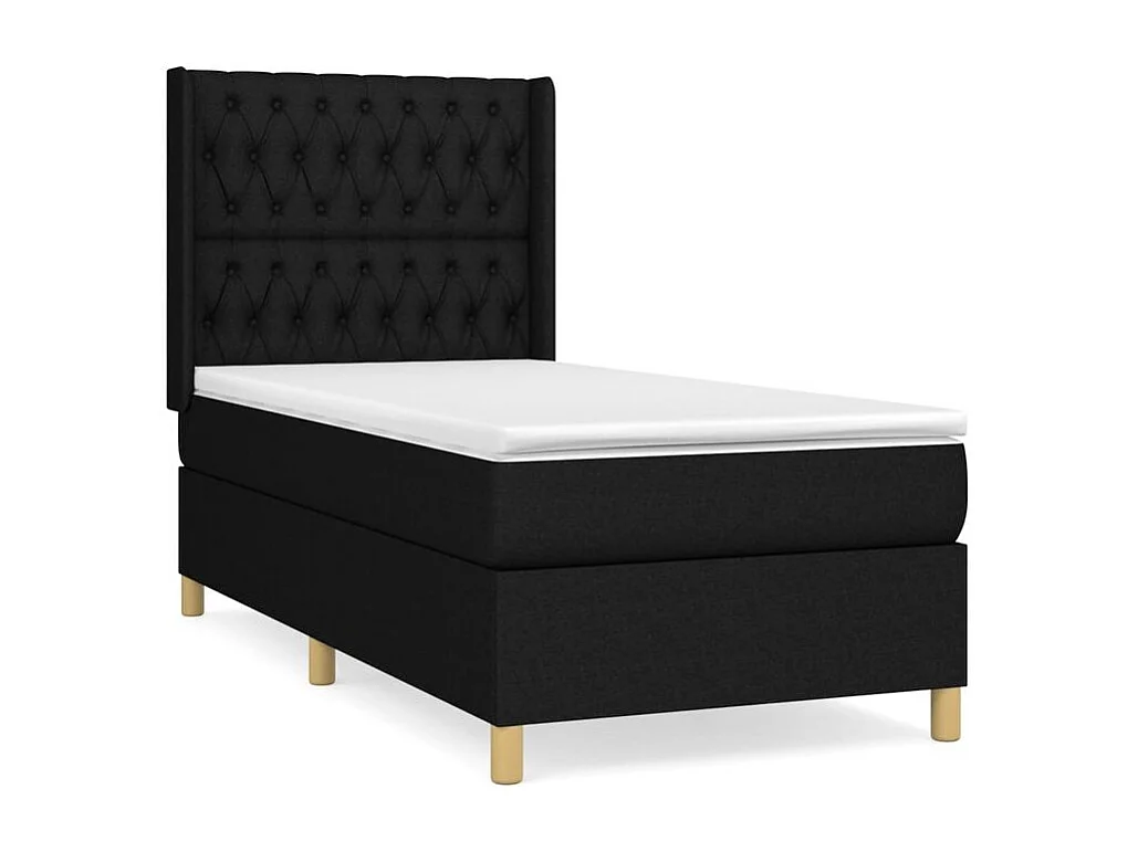 Sommier à lattes de lit avec matelas Noir 90x200 Tissu