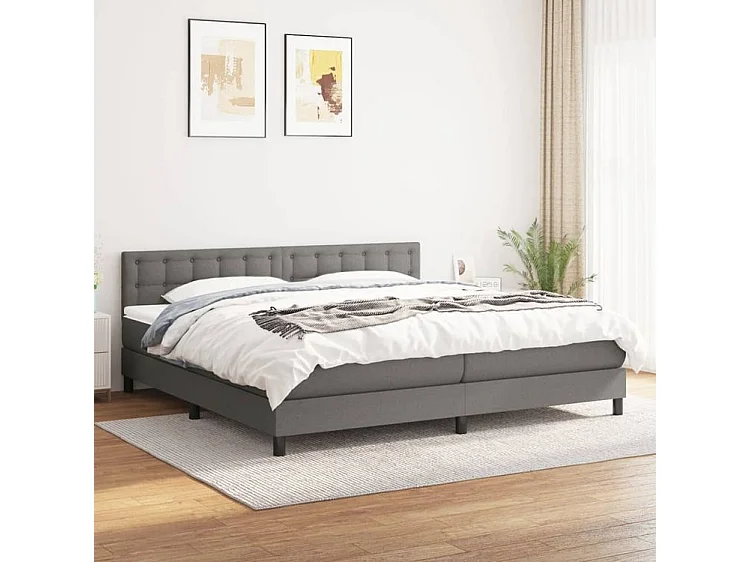 Sommier à lattes de lit avec matelas Gris foncé 200x200 Tissu