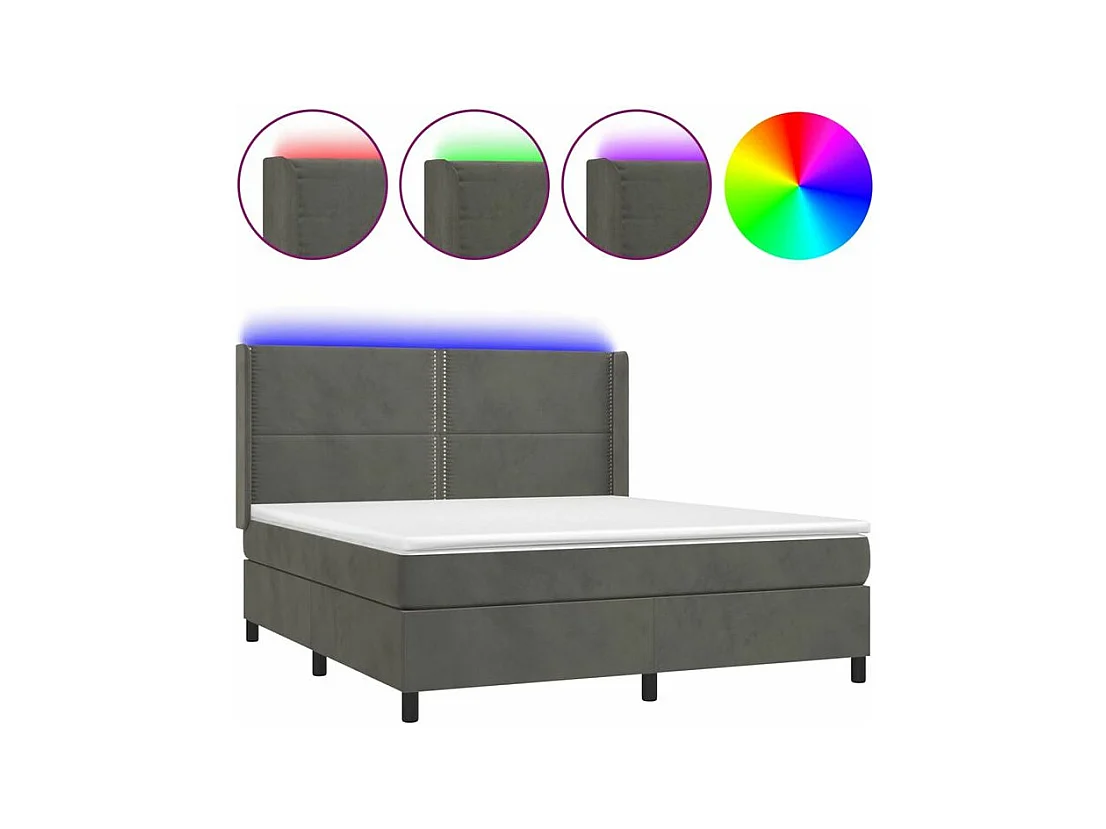 Sommier à lattes de lit matelas et LED Gris foncé 160x200