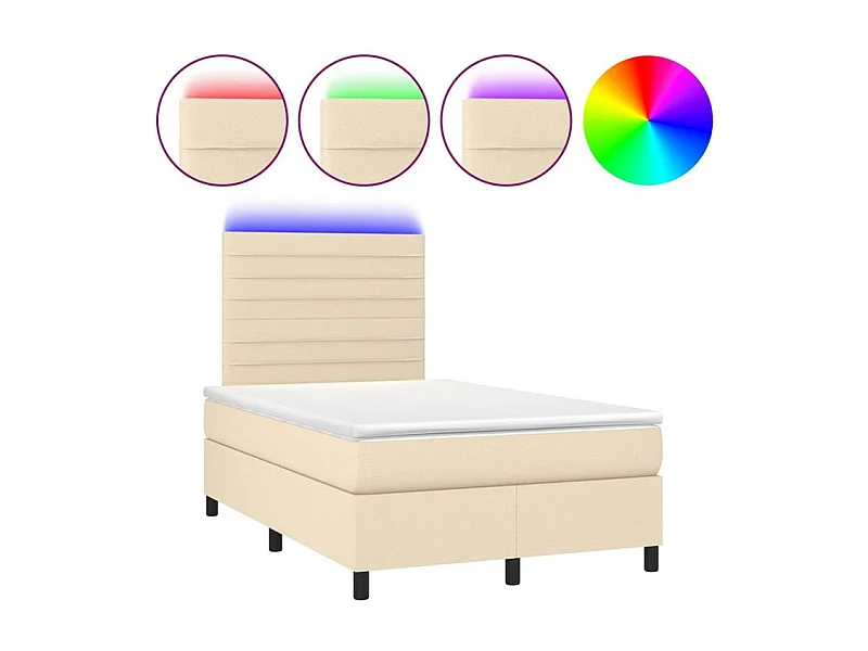 Sommier à lattes de lit et matelas et LED Crème 120x200 Tissu