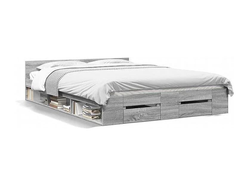 Cadre de lit et tiroirs sonoma gris 140x200 bois d'ingénierie