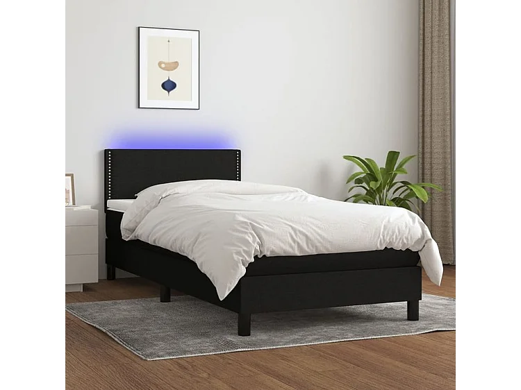 Sommier à lattes de lit avec matelas LED Noir 100x200 Tissu