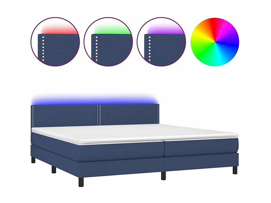 Sommier à lattes de lit et matelas et LED Bleu 200x200 Tissu