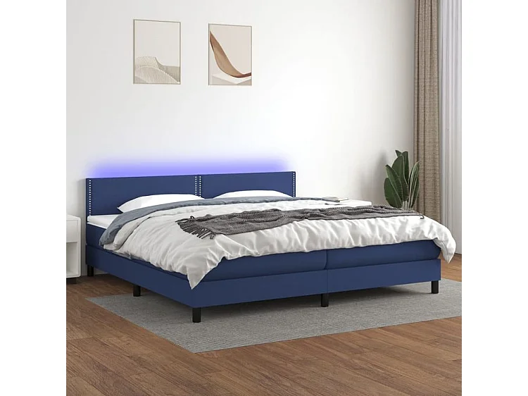 Sommier à lattes de lit et matelas et LED Bleu 200x200 Tissu