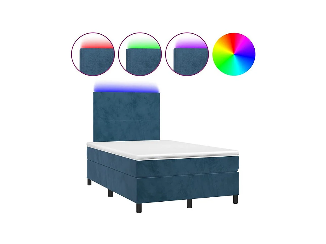 Sommier à lattes de lit avec matelas LED Bleu foncé 120x200