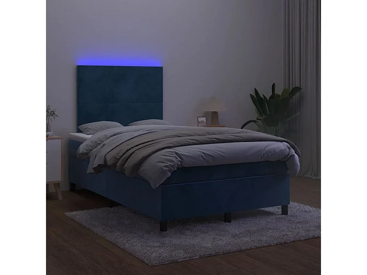 Sommier à lattes de lit avec matelas LED Bleu foncé 120x200