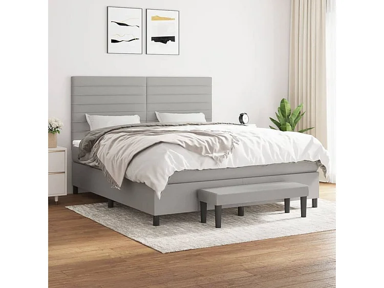 Sommier à lattes de lit avec matelas Gris clair 160x200 Tissu