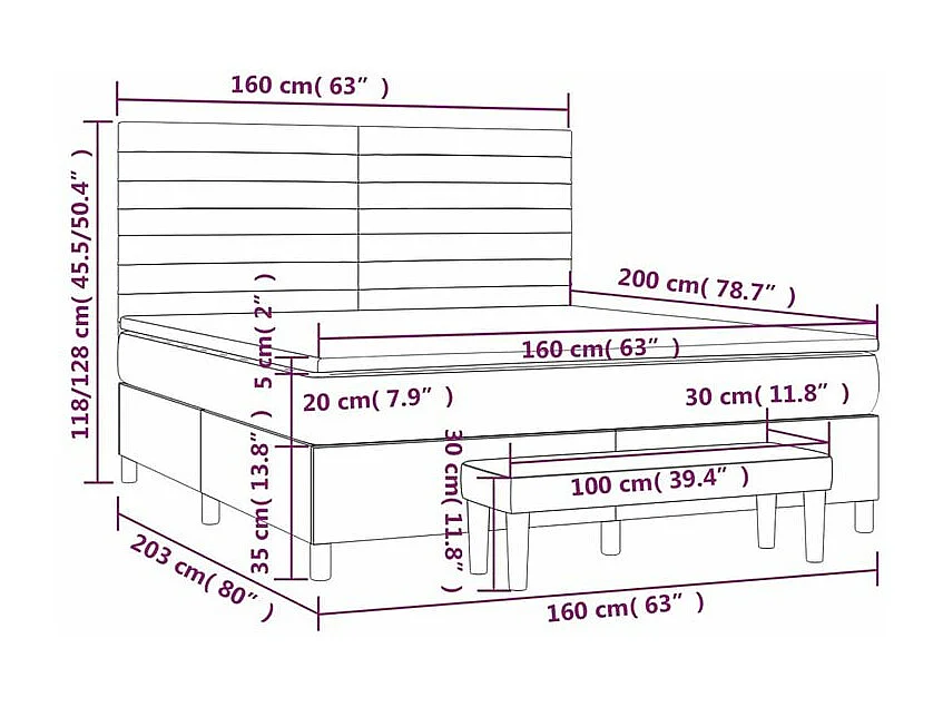 Sommier à lattes de lit avec matelas Gris clair 160x200 Tissu