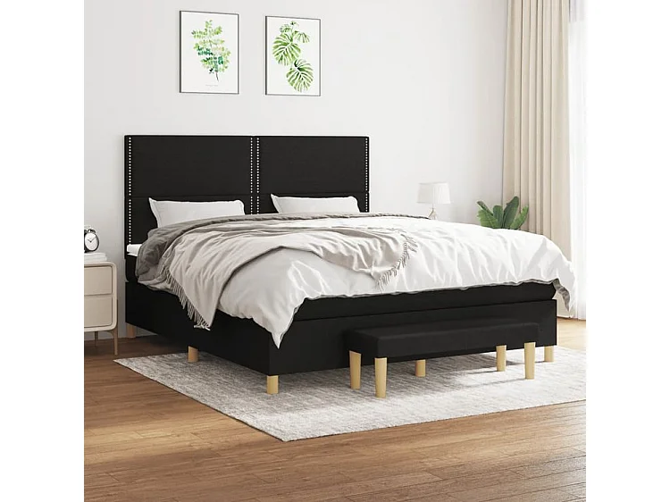 Sommier à lattes de lit avec matelas Noir 160x200 Tissu