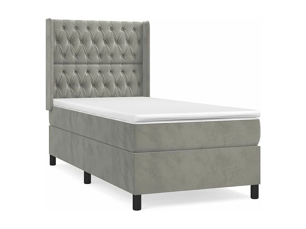 Sommier à lattes de lit et matelas Gris clair 90x200 Velours