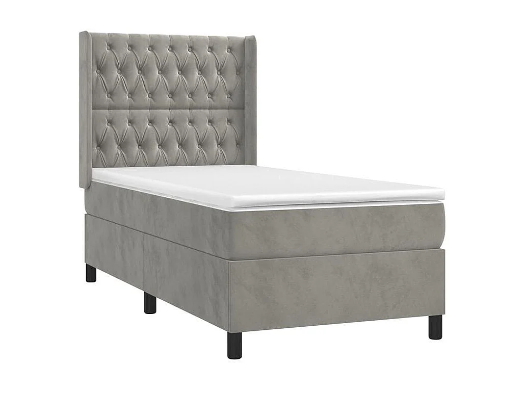 Sommier à lattes de lit et matelas Gris clair 90x200 Velours