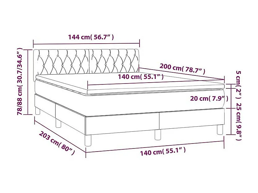 Sommier à lattes de lit avec matelas Crème 140x200 Tissu