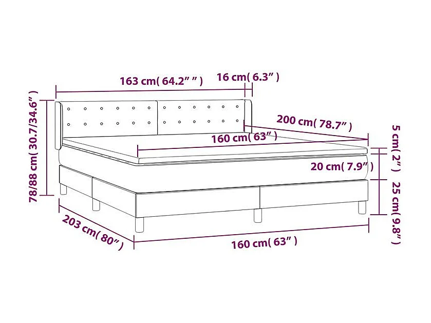 Sommier à lattes de lit et matelas Gris foncé 160x200 Velours