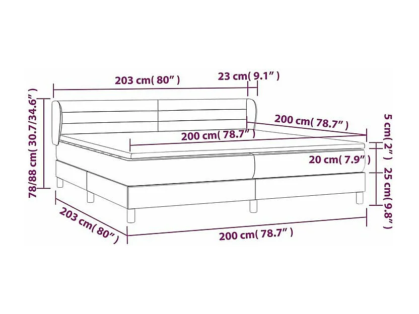 Sommier à lattes de lit avec matelas Gris foncé 200x200 Tissu