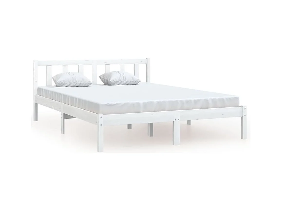 Lit Blanc Bois de pin massif 160x200 3