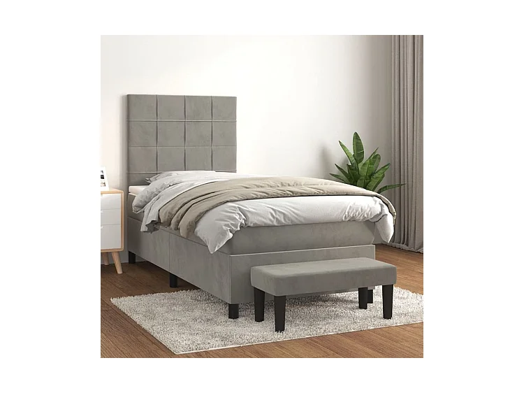 vidaXL Cama box spring con colchón terciopelo gris claro 80x200 cm