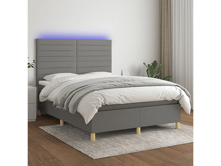 Sommier à lattes de lit et matelas et LED Gris foncé 140x190
