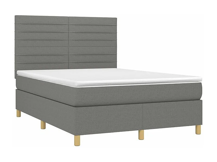 Sommier à lattes de lit et matelas et LED Gris foncé 140x190