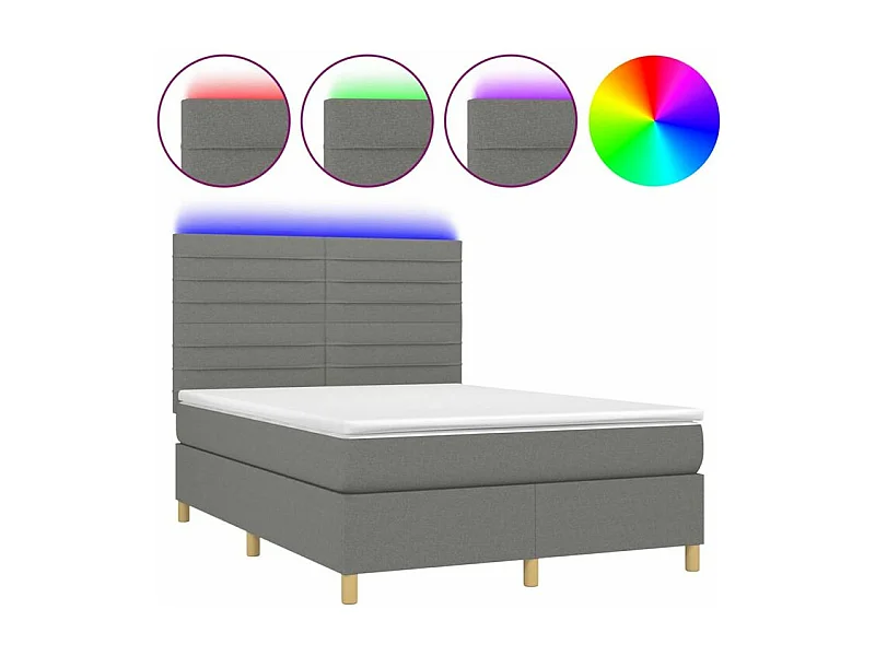Sommier à lattes de lit et matelas et LED Gris foncé 140x190