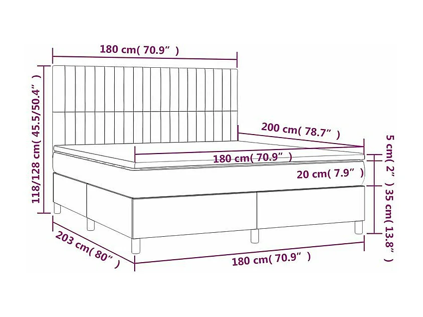 Sommier à lattes de lit matelas et LED Gris clair 180x200