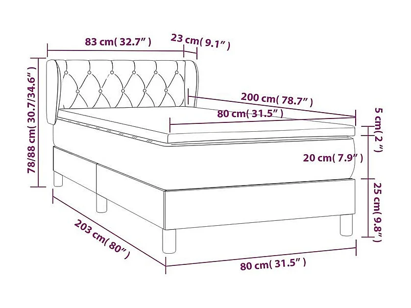 Sommier à lattes de lit avec matelas Gris foncé 80x200 Tissu