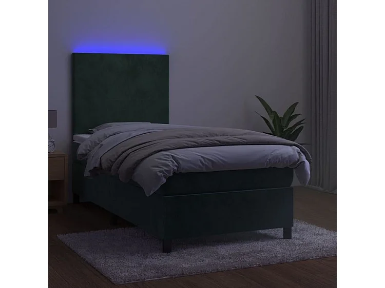 Sommier à lattes de lit avec matelas et LED Vert foncé 90x200