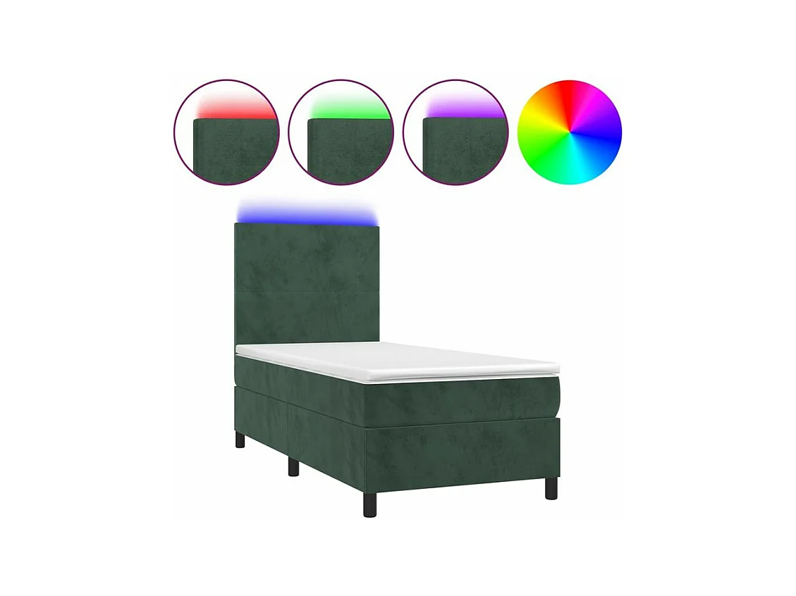 Sommier à lattes de lit avec matelas et LED Vert foncé 90x200